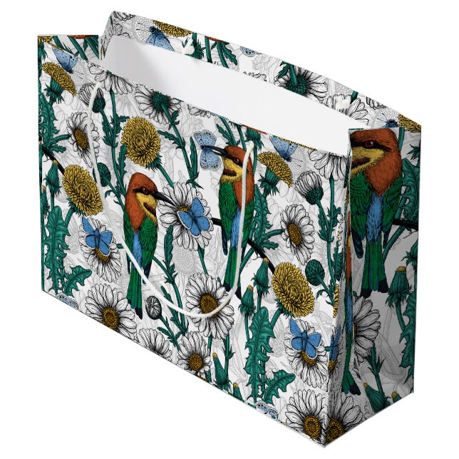 Bienenfresser, blaue Schmetterlinge und Gänse auf  Große Geschenktüte (Rückseite Schrägansicht)