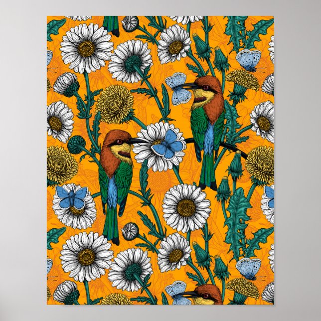 Bienenfresser, blaue Schmetterlinge und Gänse auf  Poster (Vorne)