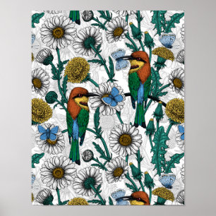 Bienenfresser, blaue Schmetterlinge und Gänse auf  Poster