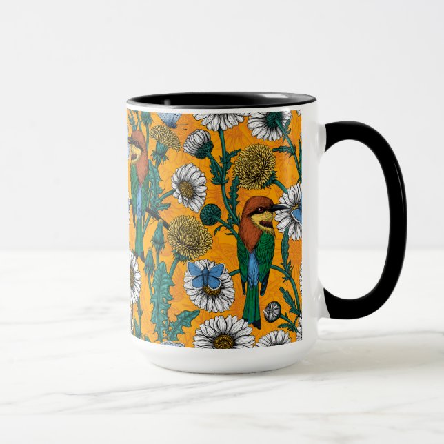 Bienenfresser, blaue Schmetterlinge und Gänse auf  Tasse (Rechts)