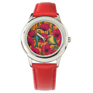 Bienenfresser und -mohn auf Orange Armbanduhr