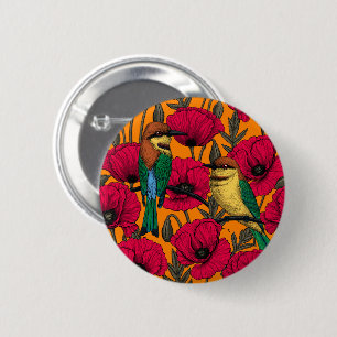 Bienenfresser und -mohn auf Orange Button