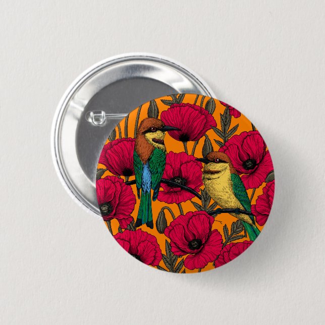 Bienenfresser und -mohn auf Orange Button (Vorne & Hinten)