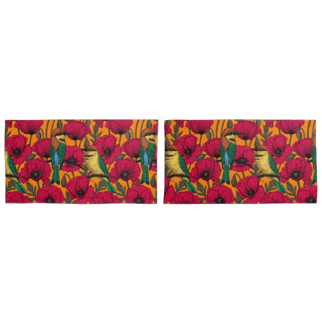 Bienenfresser und -mohn auf Orange Kissenbezug (Vorderseite-Set)