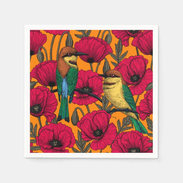 Bienenfresser und -mohn auf Orange Serviette (Vorderseite)