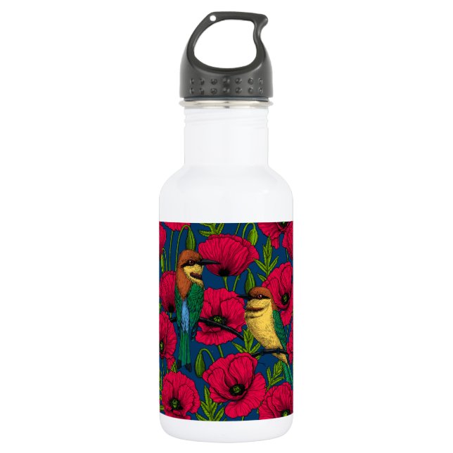 Bienenfresser und -mohn edelstahlflasche (Vorderseite)