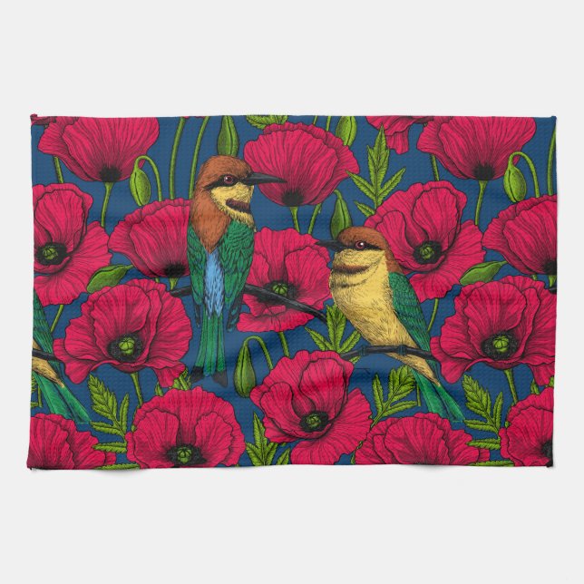 Bienenfresser und -mohn geschirrtuch (Horizontal)