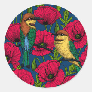 Bienenfresser und -mohn runder aufkleber