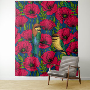 Bienenfresser und Mohnblumen Wandteppich