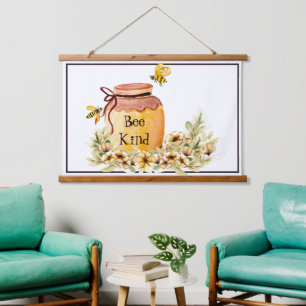 Bienenfreundlicher Honigtopf  Wandteppich Mit Holzrahmen