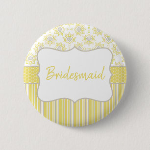 Bienengelb und graue geometrische Bridesmaid Button