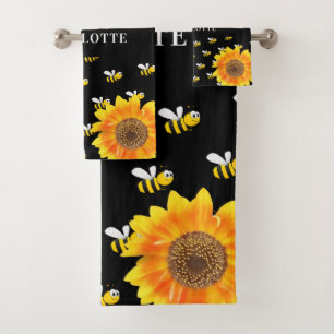 Bienengelbe Sonnenblumen Name Badhandtuch Set