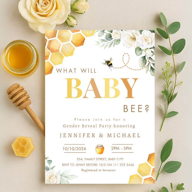 Bienengeschlecht offenbart Party neutral, was Baby Einladung (Bee Gender Reveal Party What Will Baby Bee Invitation)