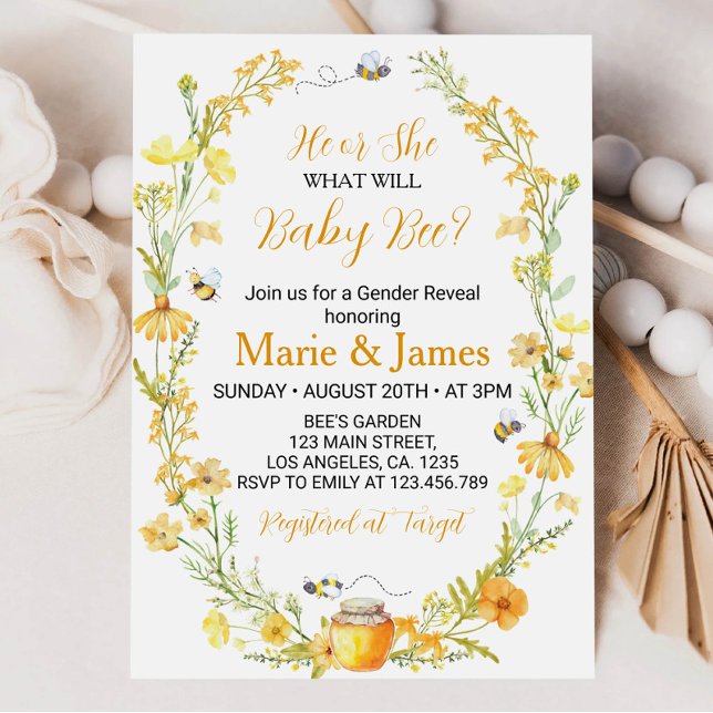 Bienengeschlechtsoffen Wildblume Baby Bee Einladun Einladung (Von Creator hochgeladen)