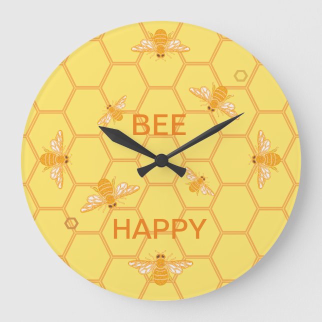 Bienenhafte Honigbienen auf gelben Honigwaben Große Wanduhr (Vorderseite)