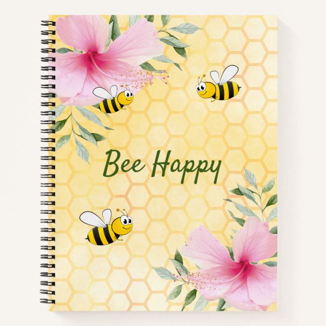 Bienenhappy Hummel, gelbe Honigwabenkizze Notizbuch (Vorderseite)