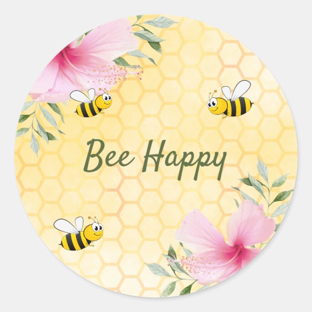 Bienenhappy Hummeln Honigwabengebirge Sommerfloral Runder Aufkleber (Vorderseite)