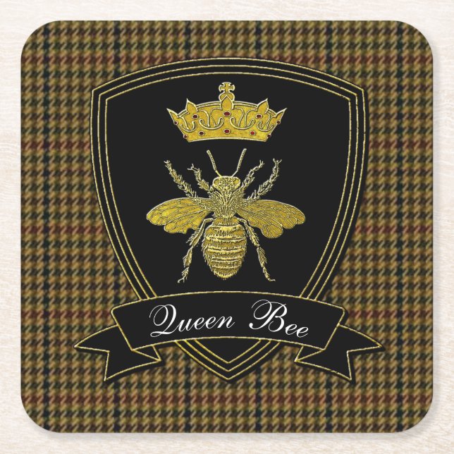 Bienenkönigin-Tweed Ihr Text Rechteckiger Pappuntersetzer (Vorderseite)