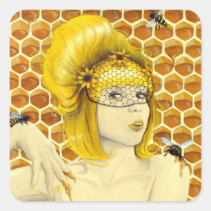 Bienenköniginaufkleber - surreale Fantasiekunst Quadratischer Aufkleber