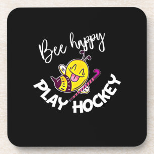 Bienenkopfgeschenk   Bee Happy Play Hockey Getränkeuntersetzer