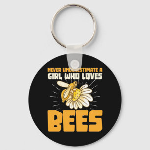 Bienenkopfgeschenk Ein Mädchen, das Bienen Liebe Schlüsselanhänger