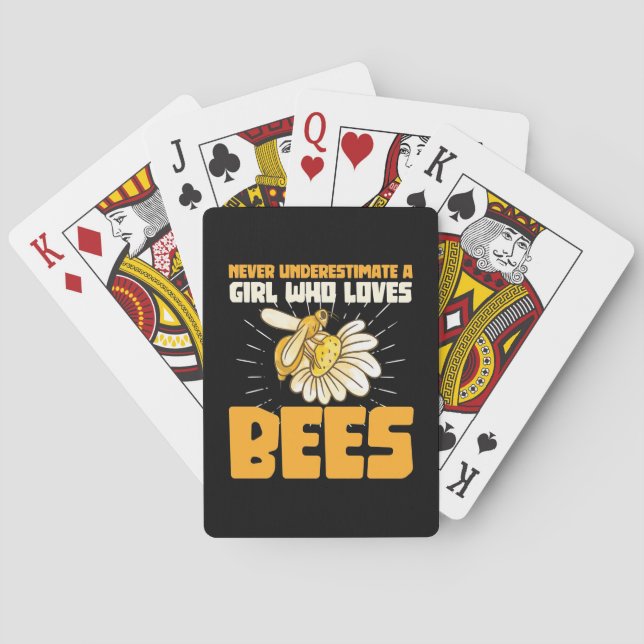 Bienenkopfgeschenk | Ein Mädchen, das Bienen Liebe Spielkarten (Rückseite)