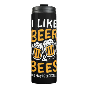 Bienenkopfgeschenk   Ich mag Bier und Bienen Thermosbecher