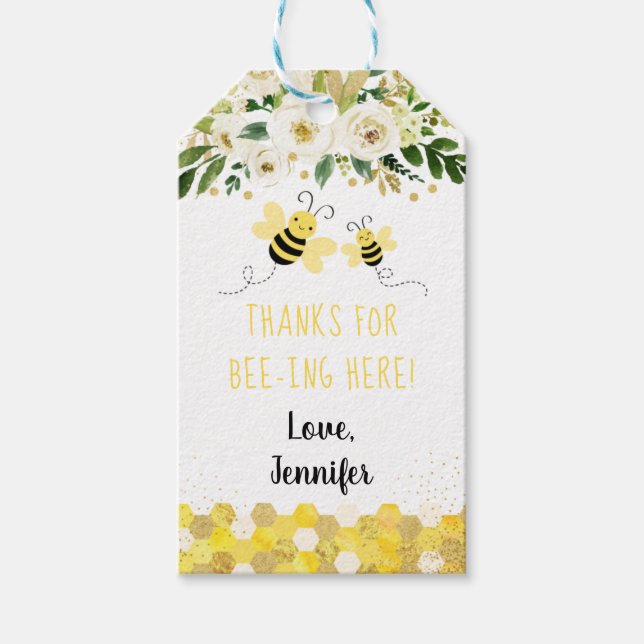 Bienenkorb-Gender-Neutral-Baby-Dusche Geschenkanhänger (Vorderseite)