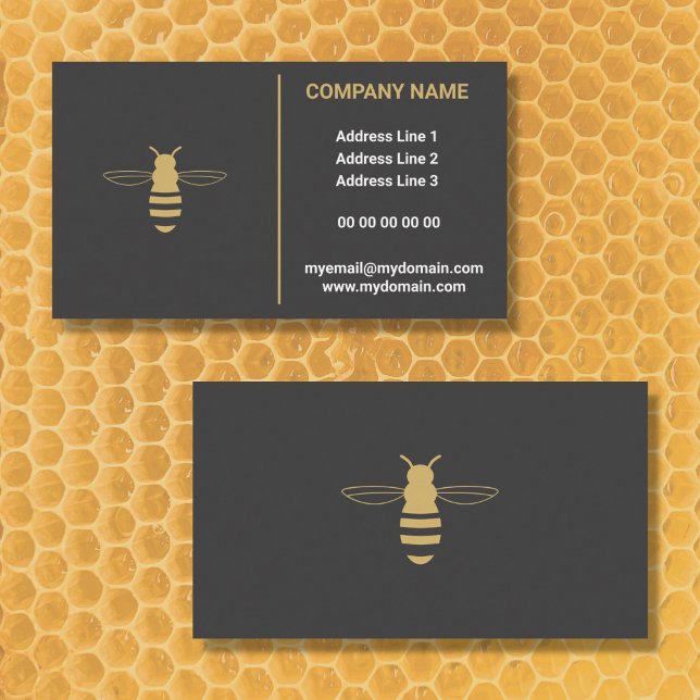Bienenlogo Minimalistisch Elegant Black & Gold Bie Visitenkarte (Black Beekeeper business card with gold bee)