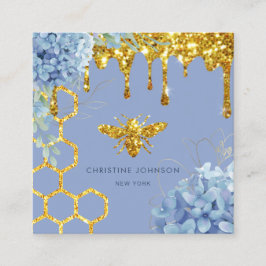 Bienenlogo und blaue Hydrangea-Quadrat-Visitenkart Quadratische Visitenkarte
