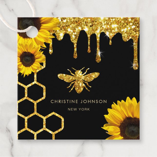 Bienenlogo und Sonnenblumen Geschenkanhänger (Vorderseite)