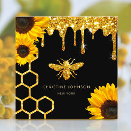 Bienenlogo und Sonnenblumen Quadratische Visitenkarte
