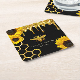 Bienenlogo und Sonnenblumen Rechteckiger Pappuntersetzer
