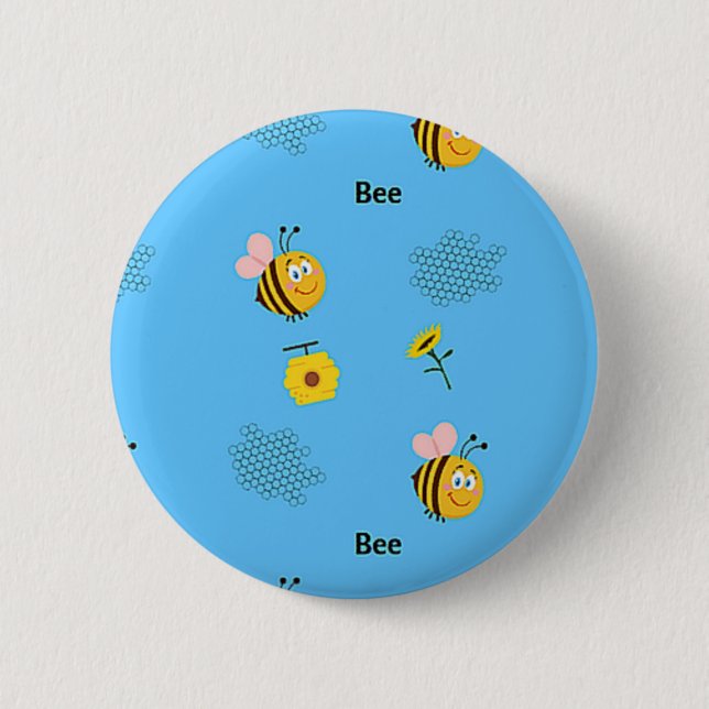 Bienenmuster auf blau button (Vorderseite)