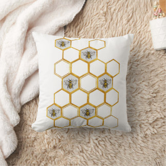 Bienenmuster in Goldwabenhexagonen Kissen