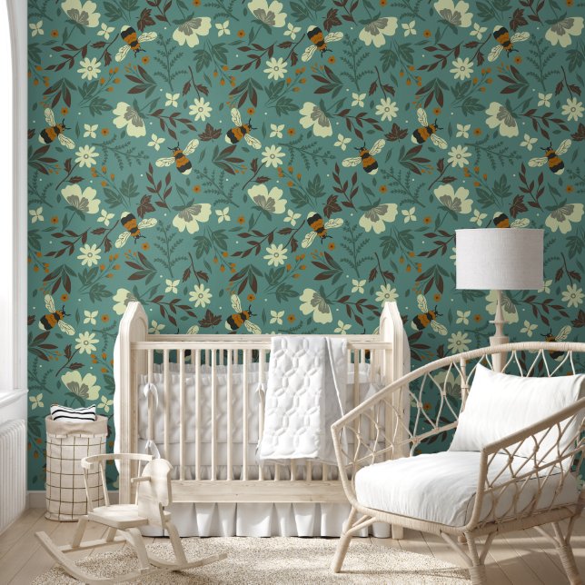 Bienenmuster und Blume Tapete (Kinder)