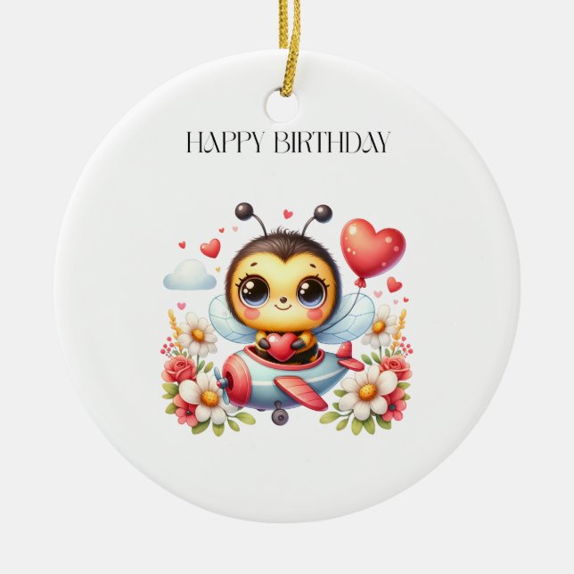 Bienenpilot Geburtstag Keramik Ornament (Vorne)