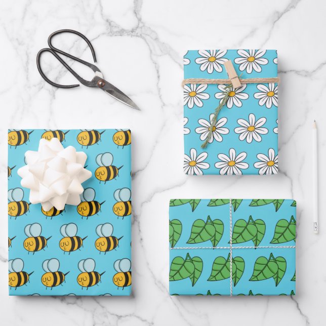 Bienenstäcke Blätter Wrapping Paper Set 3 (Vorderseite)