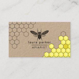 Bienenstelle Apiarist Black Yellow Hexagon Bus Visitenkarte