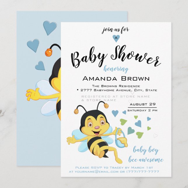 Bienensterube Phantastisch Baby Boy Dusche | Einladung (Vorne/Hinten)