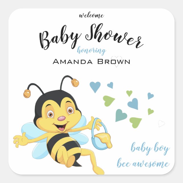 Bienensterube Phantastisch Baby Boy Dusche | Quadratischer Aufkleber (Vorderseite)