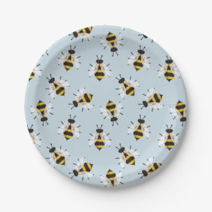 Bienensteuerung Blaues Gemustertes Papierplatte Pappteller
