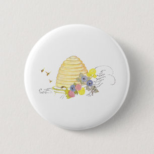 Bienenstock des aufgerollten Strohs und der Blumen Button