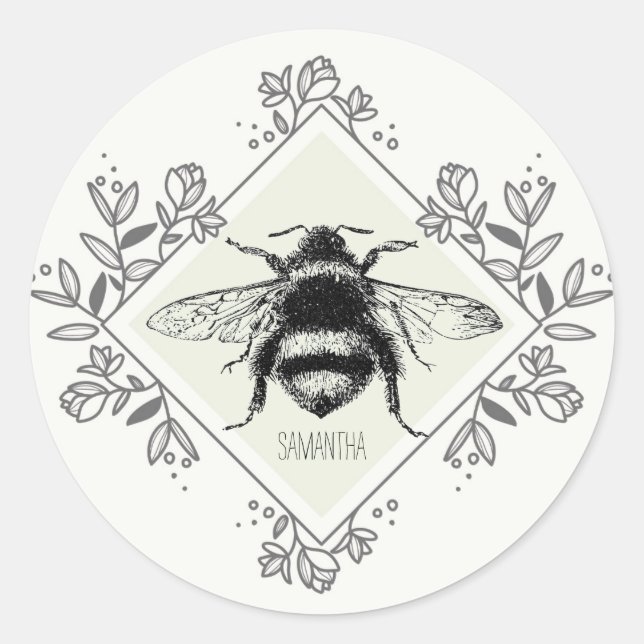 Bienenstock-Individuelle Name Runder Aufkleber (Vorderseite)