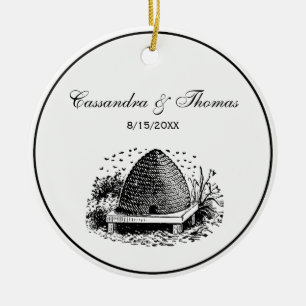 Bienenstock und Bienen #1 Heraldisch Vintage Keramik Ornament