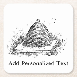 Bienenstock-Vintages Schwarzweiss-Zeichnen Rechteckiger Pappuntersetzer