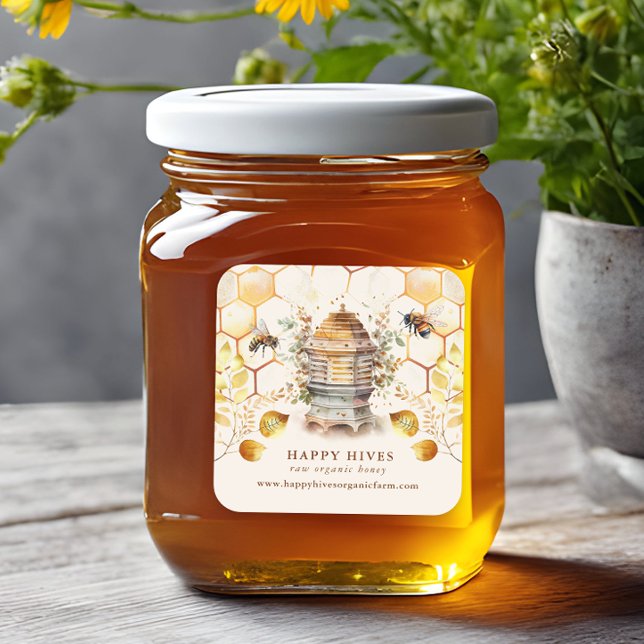 Bienenstöcke Bienenwärter Wasserfarbe Quadratischer Aufkleber (Von Creator hochgeladen)
