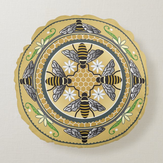 Bienenstockkissen Rundes Kissen (Vorderseite)