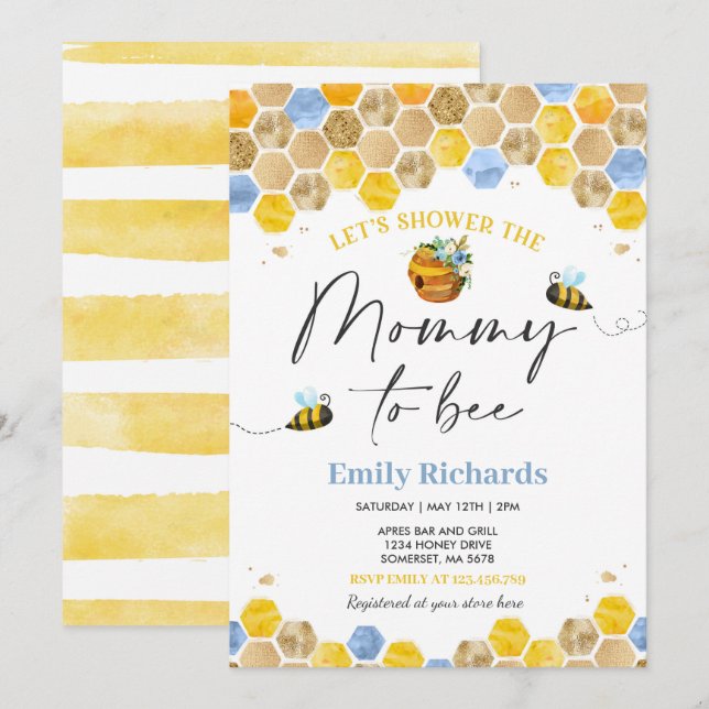 Bienenstube Einladung Blue Mommy zu sein (Vorne/Hinten)