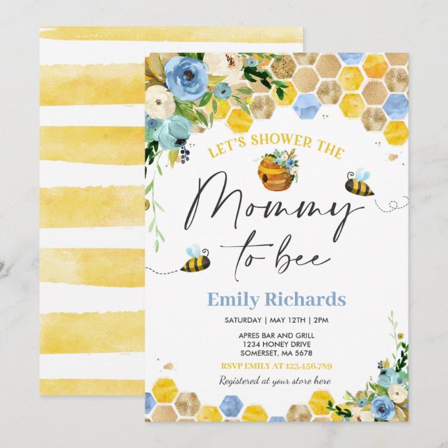 Bienenstube Einladung florale Mommy zu sein (Vorne/Hinten)